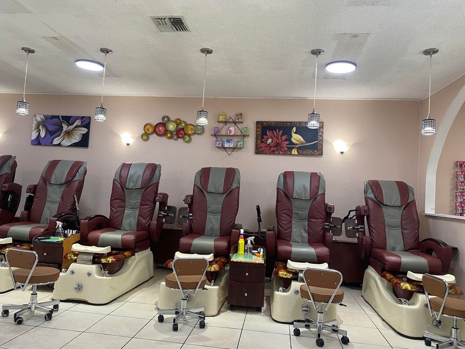 Bright salon space with nail tables