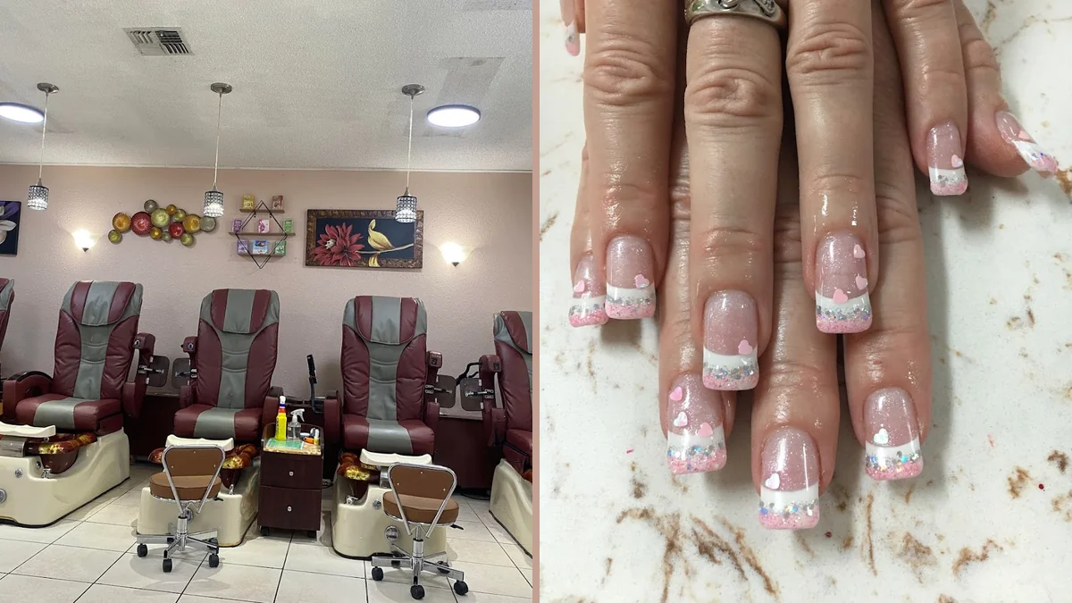 Bright salon space with nail tables