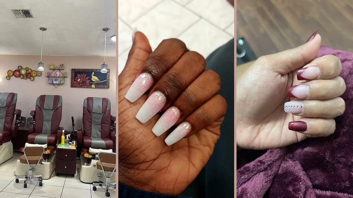 Nail salon interior with manicure stations